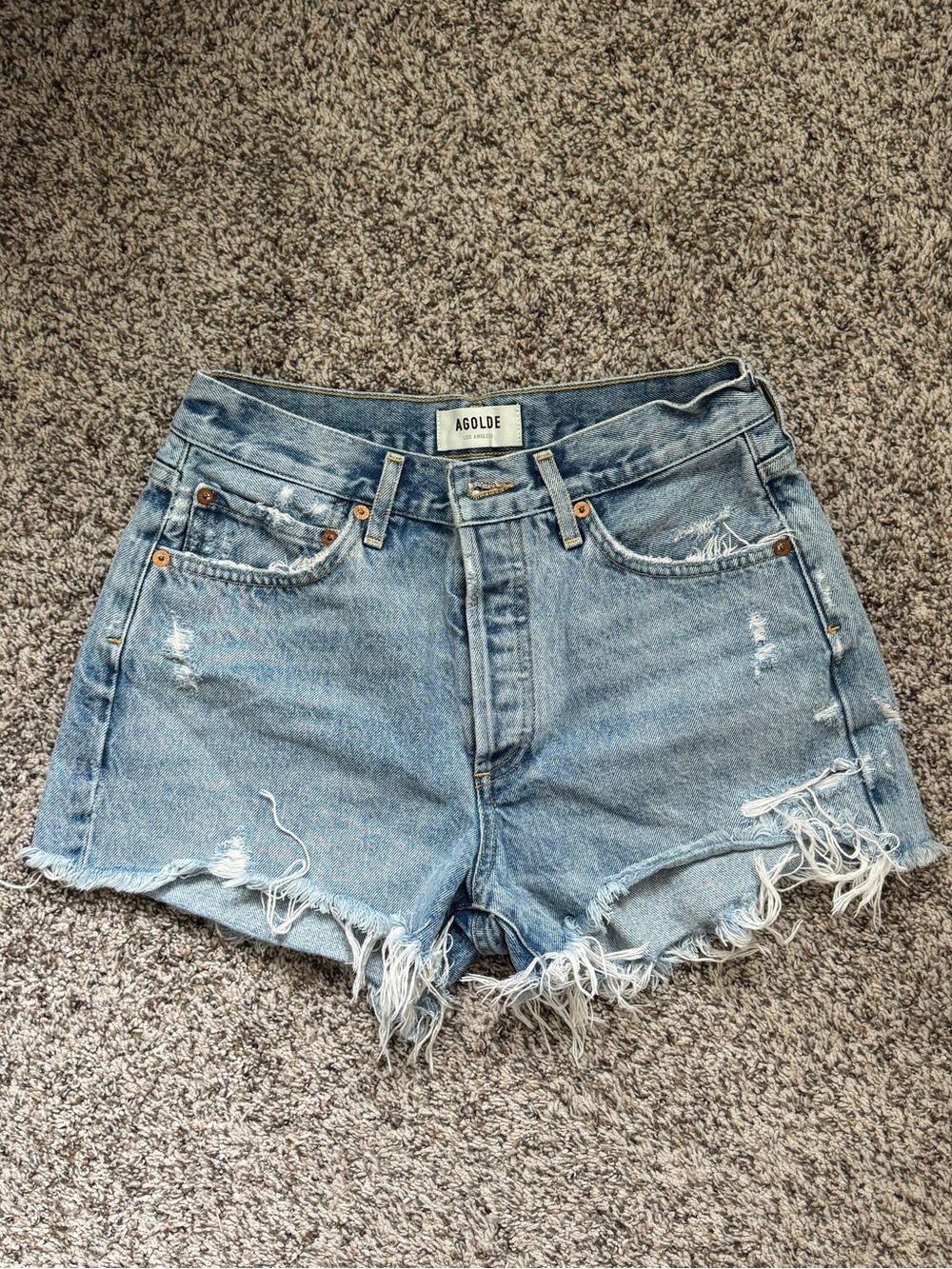Agolde Light Blue Parker Cutoff Denim Shorts